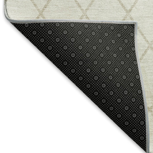5' X 8' Ivory And Beige Geometric Washable Area Rug With UV Protection