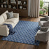 9' X 12' Navy Blue And Ivory Geometric Washable Area Rug With UV Protection