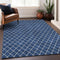 9' X 12' Navy Blue And Ivory Geometric Washable Area Rug With UV Protection