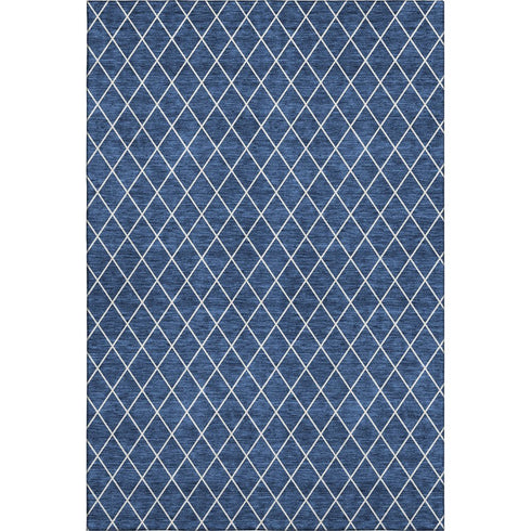 9' X 12' Navy Blue And Ivory Geometric Washable Area Rug With UV Protection
