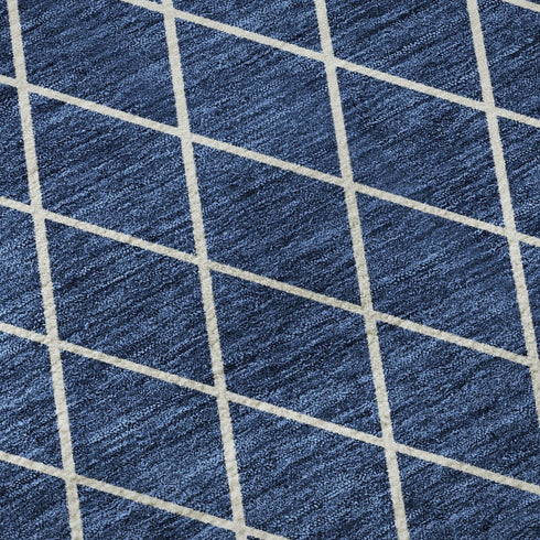 9' X 12' Navy Blue And Ivory Geometric Washable Area Rug With UV Protection