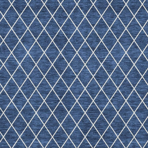 9' X 12' Navy Blue And Ivory Geometric Washable Area Rug With UV Protection