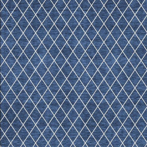 9' X 12' Navy Blue And Ivory Geometric Washable Area Rug With UV Protection
