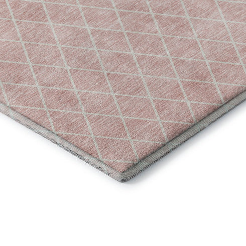 8' X 10' Pink And Ivory Geometric Washable Area Rug With UV Protection