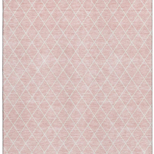 8' X 10' Pink And Ivory Geometric Washable Area Rug With UV Protection