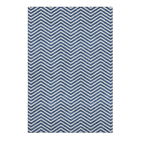 5' X 8' Blue And Ivory Chevron Washable Area Rug With UV Protection