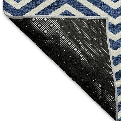 5' X 8' Blue And Ivory Chevron Washable Area Rug With UV Protection