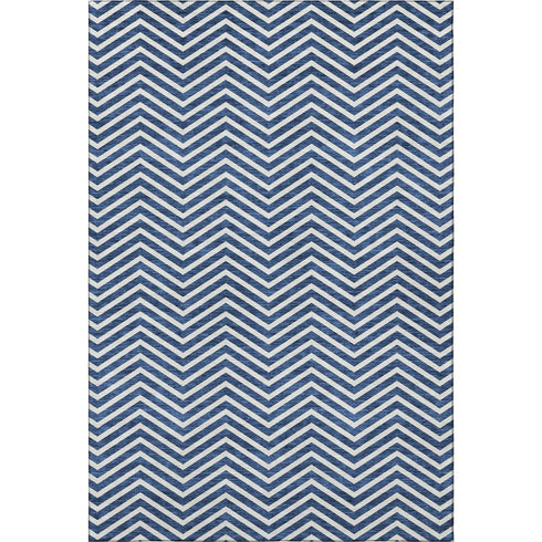 5' X 8' Blue And Ivory Chevron Washable Area Rug With UV Protection