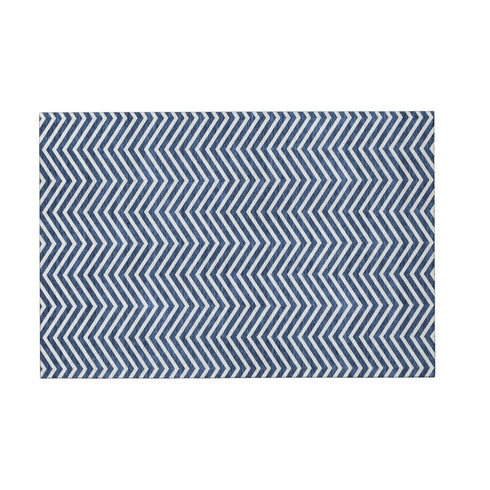 8' X 10' Blue And Ivory Chevron Washable Area Rug With UV Protection