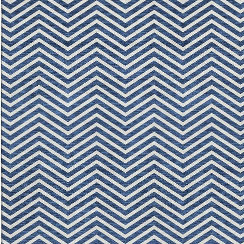8' X 10' Blue And Ivory Chevron Washable Area Rug With UV Protection