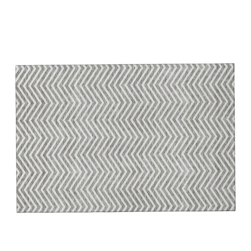 9' X 12' Gray And Ivory Chevron Washable Area Rug With UV Protection
