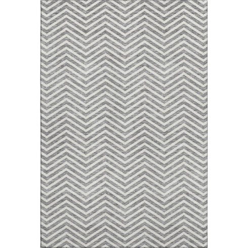 9' X 12' Gray And Ivory Chevron Washable Area Rug With UV Protection