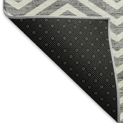 9' X 12' Gray And Ivory Chevron Washable Area Rug With UV Protection