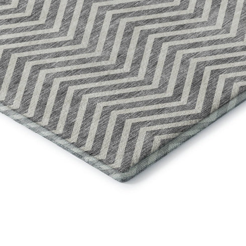 9' X 12' Gray And Ivory Chevron Washable Area Rug With UV Protection