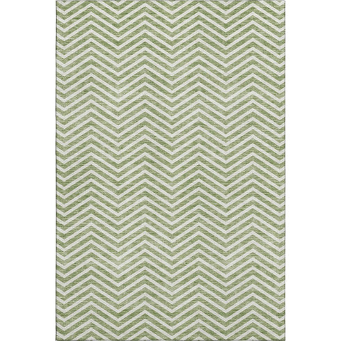 5' X 8' Green And Ivory Chevron Washable Area Rug With UV Protection