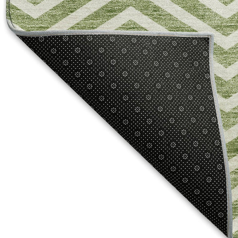5' X 8' Green And Ivory Chevron Washable Area Rug With UV Protection