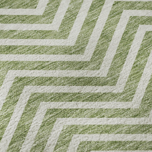 5' X 8' Green And Ivory Chevron Washable Area Rug With UV Protection