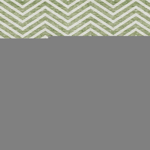 5' X 8' Green And Ivory Chevron Washable Area Rug With UV Protection