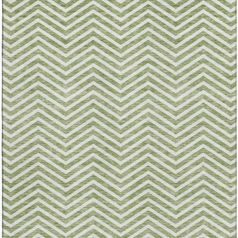 5' X 8' Green And Ivory Chevron Washable Area Rug With UV Protection