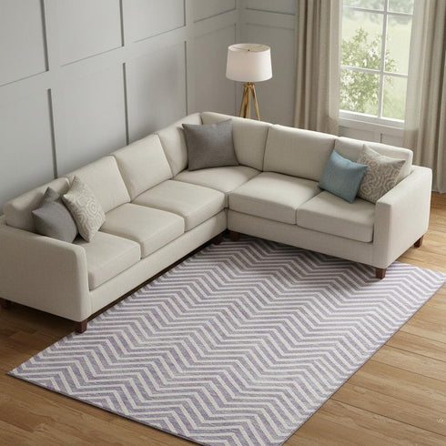 9' X 12' Lilac And Ivory Chevron Washable Area Rug With UV Protection