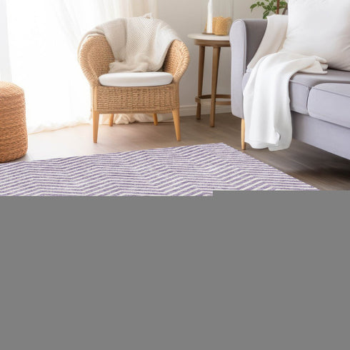 9' X 12' Lilac And Ivory Chevron Washable Area Rug With UV Protection