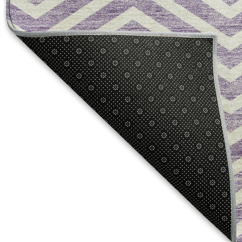 9' X 12' Lilac And Ivory Chevron Washable Area Rug With UV Protection