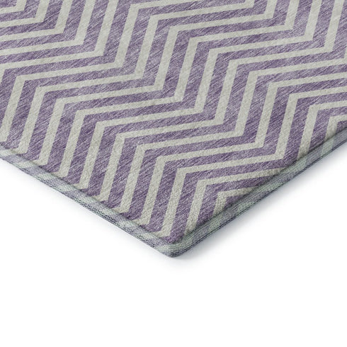 9' X 12' Lilac And Ivory Chevron Washable Area Rug With UV Protection