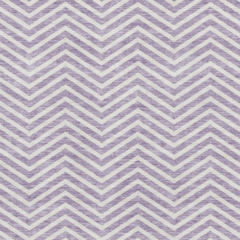 9' X 12' Lilac And Ivory Chevron Washable Area Rug With UV Protection