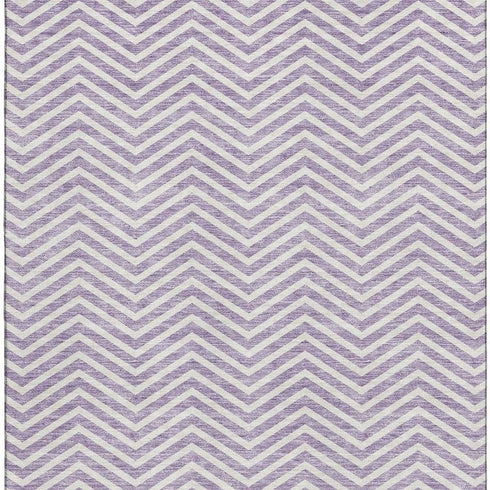 9' X 12' Lilac And Ivory Chevron Washable Area Rug With UV Protection