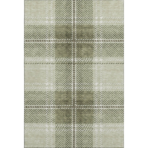 8' X 10' Artichoke Green And Ivory Plaid Washable Area Rug With UV Protection
