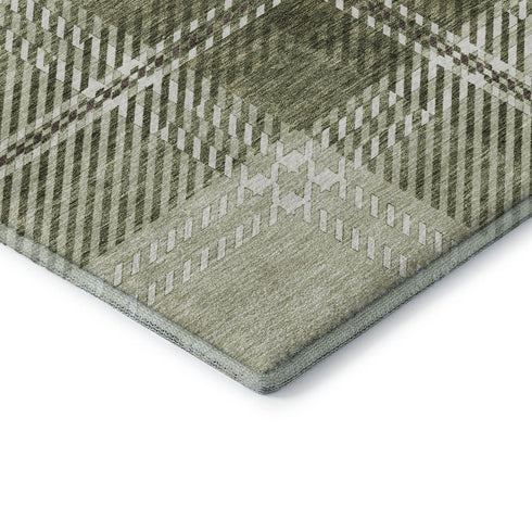 8' X 10' Artichoke Green And Ivory Plaid Washable Area Rug With UV Protection