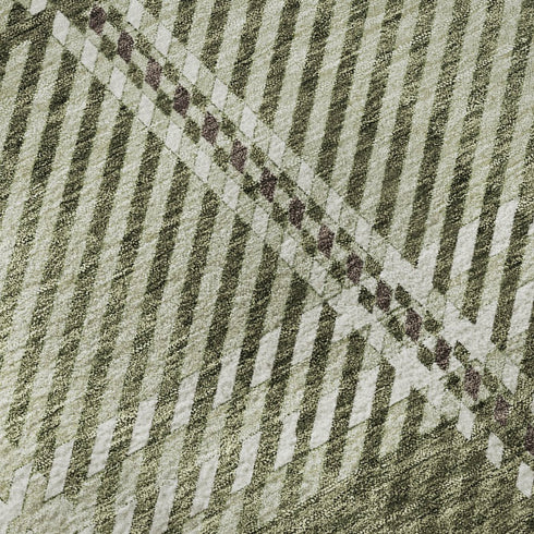 8' X 10' Artichoke Green And Ivory Plaid Washable Area Rug With UV Protection