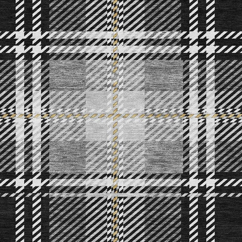 5' X 8' Black Ivory And Gold Plaid Washable Area Rug With UV Protection