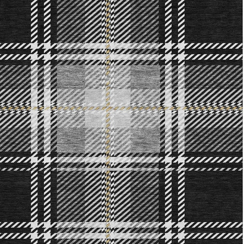 5' X 8' Black Ivory And Gold Plaid Washable Area Rug With UV Protection