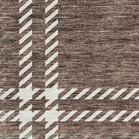 5' X 8' Brown Ivory And Taupe Plaid Washable Area Rug With UV Protection