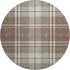 8' Brown Ivory And Taupe Plaid Washable Round Rug With UV Protection