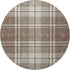 8' Brown Ivory And Taupe Plaid Washable Round Rug With UV Protection
