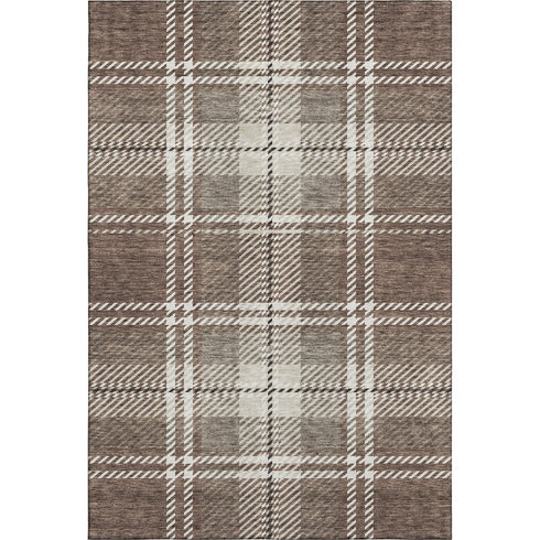 8' X 10' Brown Ivory And Taupe Plaid Washable Area Rug With UV Protection