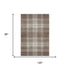 8' X 10' Brown Ivory And Taupe Plaid Washable Area Rug With UV Protection