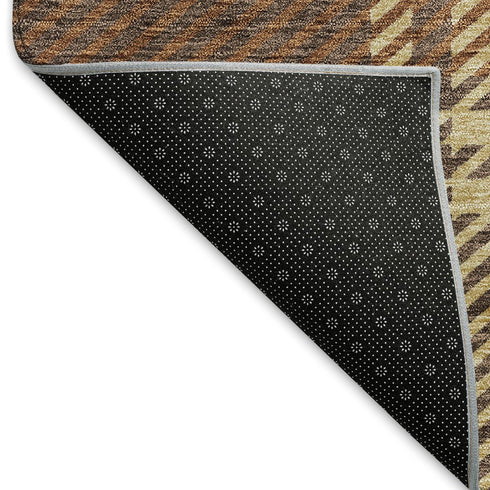 8' X 10' Chocolate Beige And Gold Plaid Washable Area Rug With UV Protection