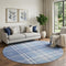 8' Denim Blue And Ivory Plaid Washable Round Rug With UV Protection