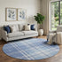 8' Denim Blue And Ivory Plaid Washable Round Rug With UV Protection