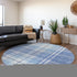 8' Denim Blue And Ivory Plaid Washable Round Rug With UV Protection