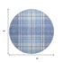 8' Denim Blue And Ivory Plaid Washable Round Rug With UV Protection