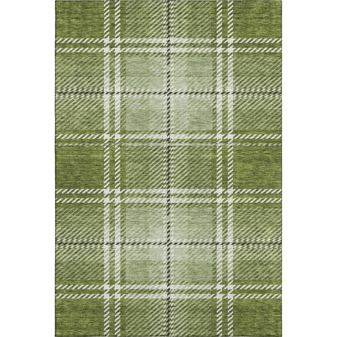 5' X 8' Green And Ivory Plaid Washable Area Rug With UV Protection