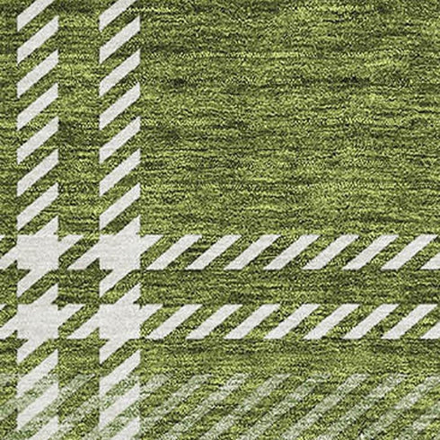 5' X 8' Green And Ivory Plaid Washable Area Rug With UV Protection