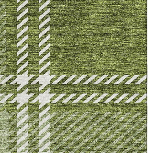 5' X 8' Green And Ivory Plaid Washable Area Rug With UV Protection