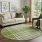 8' Green And Ivory Plaid Washable Round Rug With UV Protection