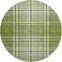 8' Green And Ivory Plaid Washable Round Rug With UV Protection