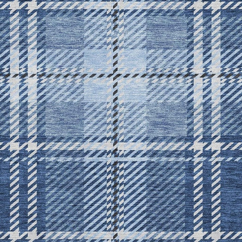 8' X 10' Navy Blue And Ivory Plaid Washable Area Rug With UV Protection